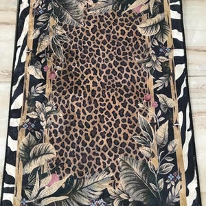 Leopard Print Jungle Rug: Washable Non Slip Animal Print Carpet with Zebra Border Tropical Leaves, Safari Style Home Decor image 8