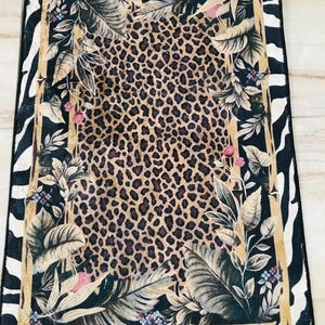 Leopard Print Jungle Rug: Washable Non Slip Animal Print Carpet with Zebra Border Tropical Leaves, Safari Style Home Decor image 5