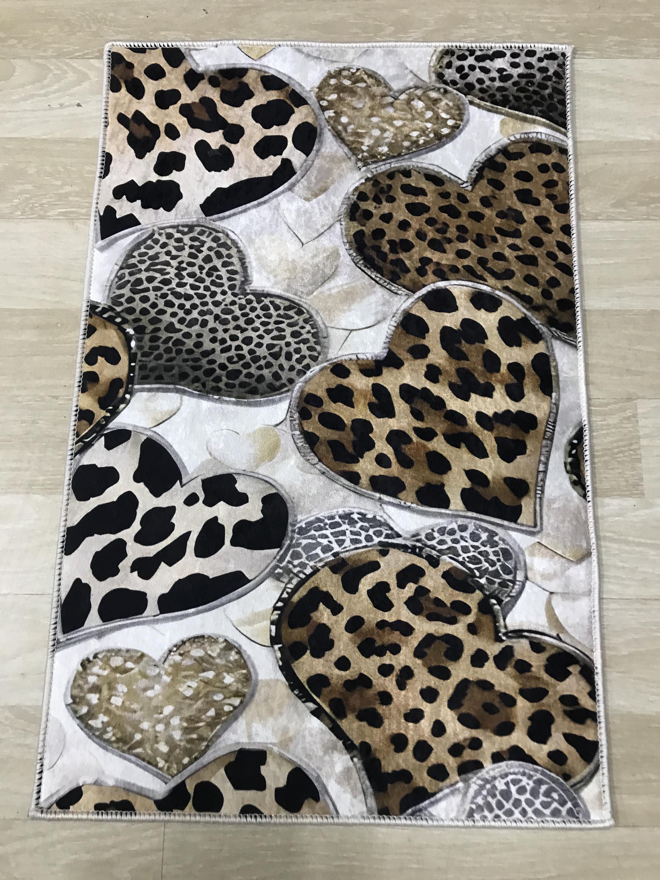 Heart Leopard Print Rug: Animal Pattern Home Decor, Washable Non Slip ...