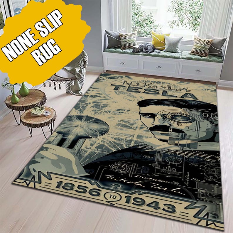 Nikola Tesla Vintage Science Rug Mat: Steampunk Inventor Rug ...