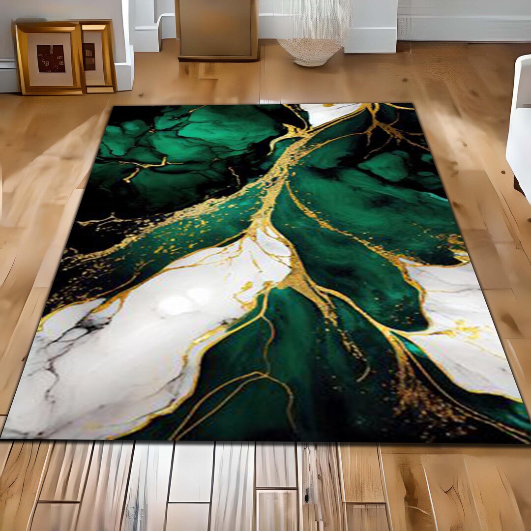 Marble Rug, Emerald Rug, Green Marble Texture Rug, Green White Marble ...