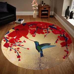 Round Rug, Xmas Gift Rug, Floral Rug, Bird Rug, Animal and Botanic Rug, Flower Rug, Circle Rug, Bathmat Rug, Floor Rug, USA rug decor, Rugs