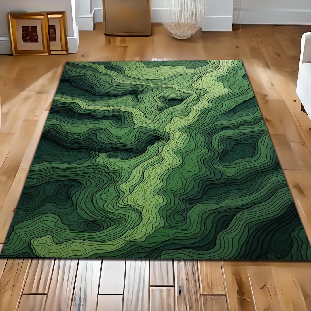 Green Earthy Pattern Rug Green Topographic Area Rug: Modern Abstract Floor Carpet, Moos Rug ...