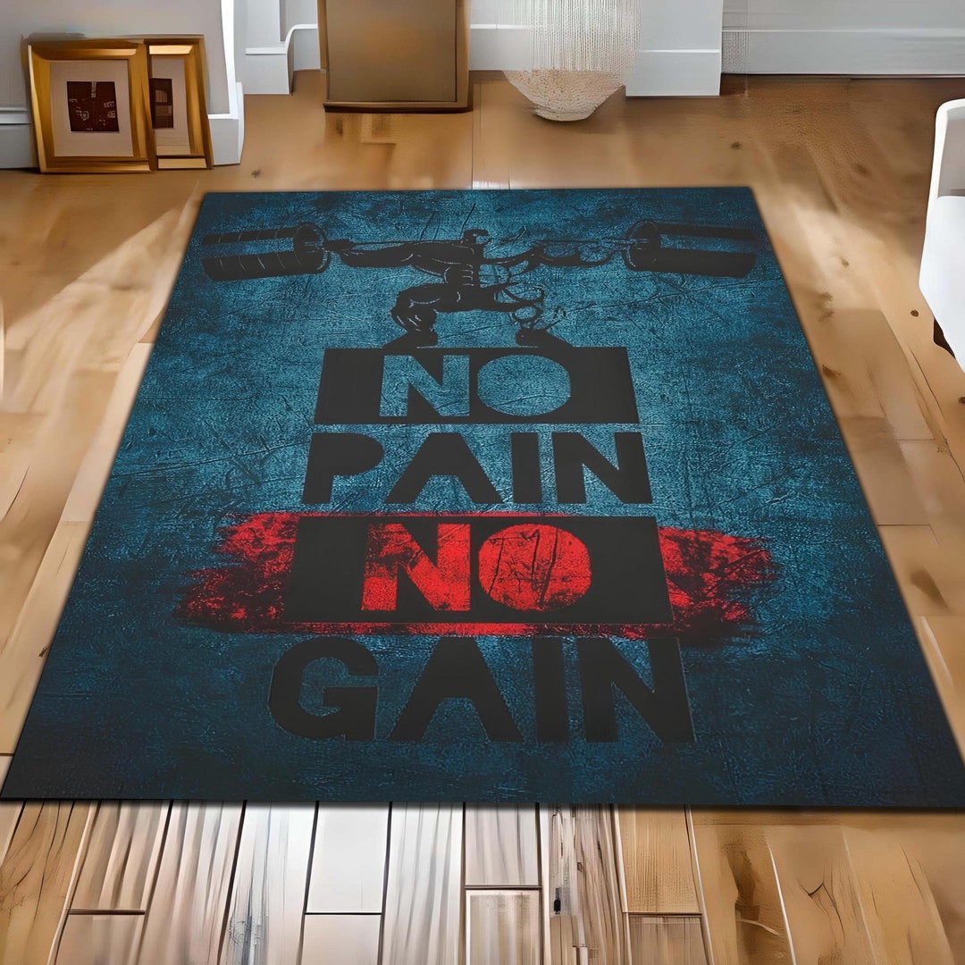 No Pain No Gain Gym Rug: Motivational Fitness Decor Rug, Non Slip Based ...