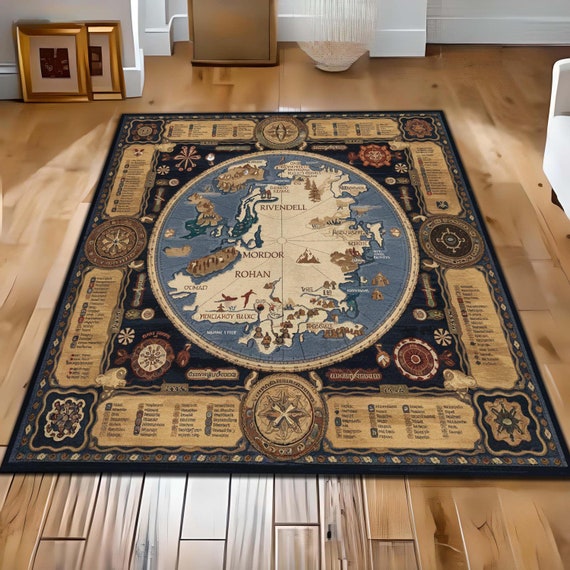 LOTR Rug, Map Decor Rug, Lord of the Rings Rug, Middle Earth Rug, Mordan Gandalf Rug, Rohan Rug, Middle Earth Design Rug,