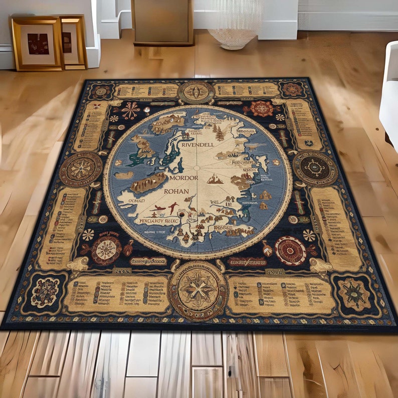 LOTR Rug, Map Decor Rug, Lord of the Rings Rug, Middle Earth Rug, Mordan Gandalf Rug, Rohan Rug, Middle Earth Design Rug,AWESOME Map Rug Mat