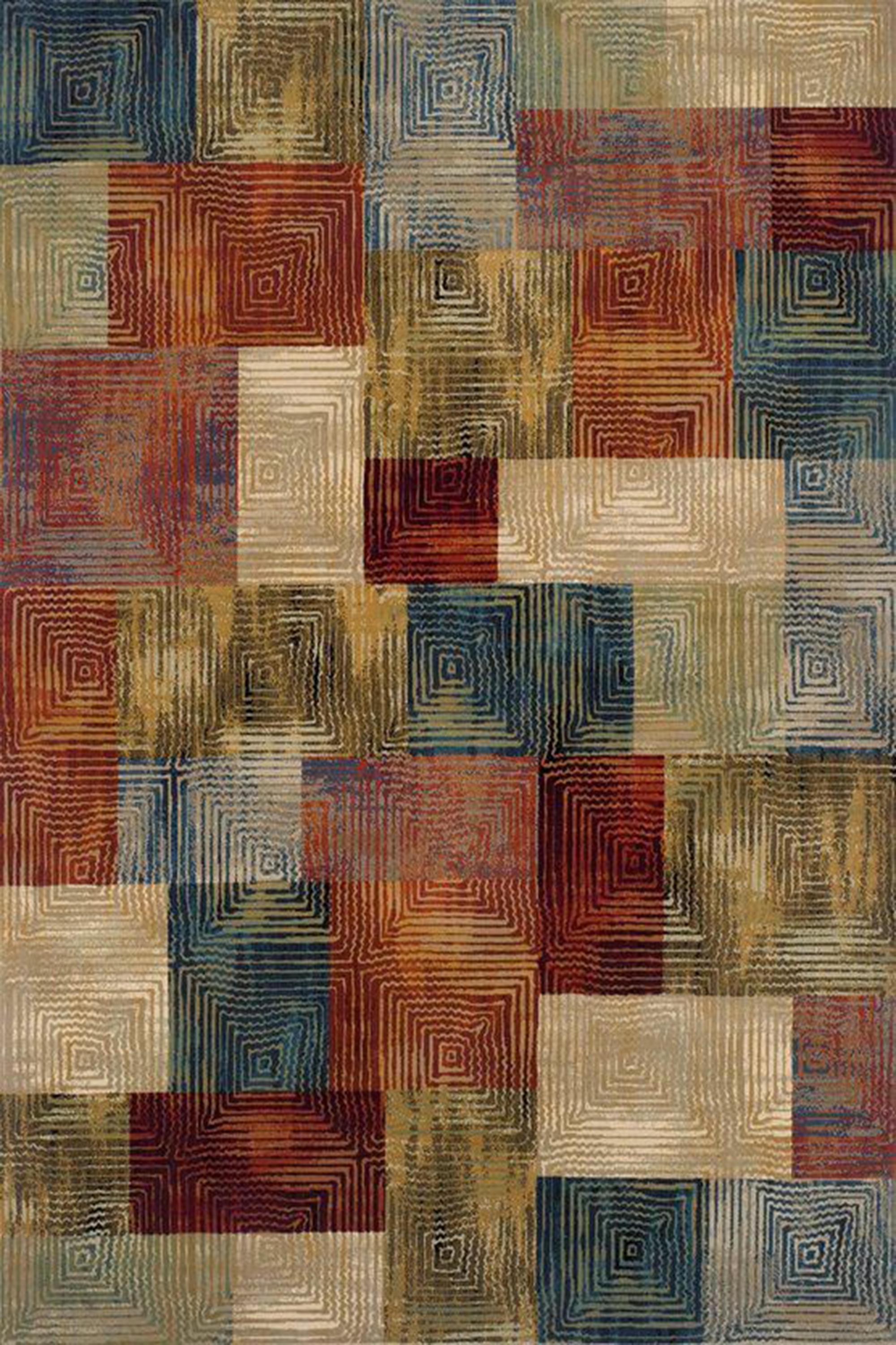 Muted Geometric Art Area Rug, Modern Abstract Square Pattern Carpet ...