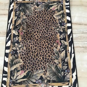 Leopard Print Jungle Rug: Washable Non Slip Animal Print Carpet with Zebra Border Tropical Leaves, Safari Style Home Decor image 12