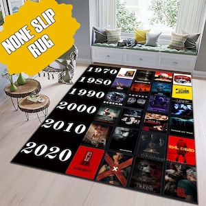 VHS Rug, Vintage VHS Rug, Antique Rug, Horror Movie Timeline Rug Halloween Decor, Rug for Fans of Scary Movies