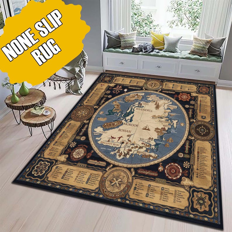 LOTR Rug, Map Decor Rug, Lord of the Rings Rug, Middle Earth Rug, Mordan Gandalf Rug, Rohan Rug, Middle Earth Design Rug,AWESOME Map Rug Mat