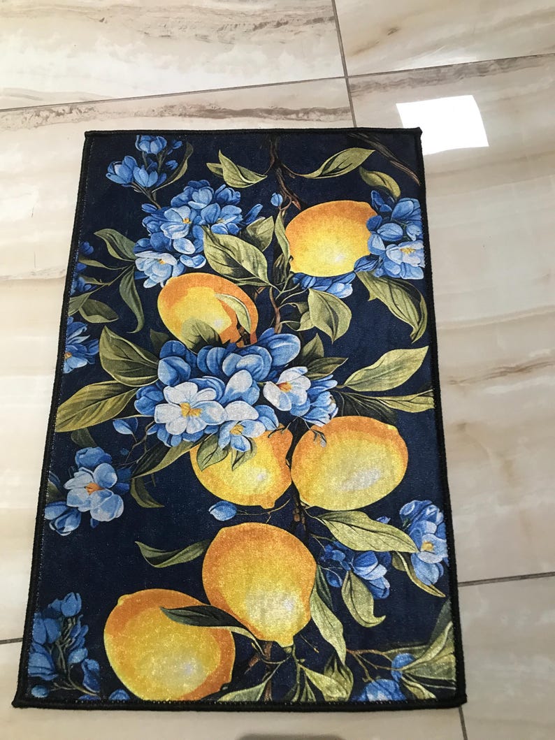Lemon Rug, Lemon Blossom Rug, 3D Printed Rug, Lemon Tree Rug, Lemon Pattern Rug, Kitchen Rug, Custom Gift Rug, Indoor Rug, Floor Rug, Area