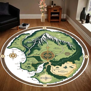 Herr der Ringe Karte, Mittelerde Teppich, Runder Teppich, Einzigartiger LOTR Teppich, Seltener Teppich, Badematte Teppich, Fußmatte