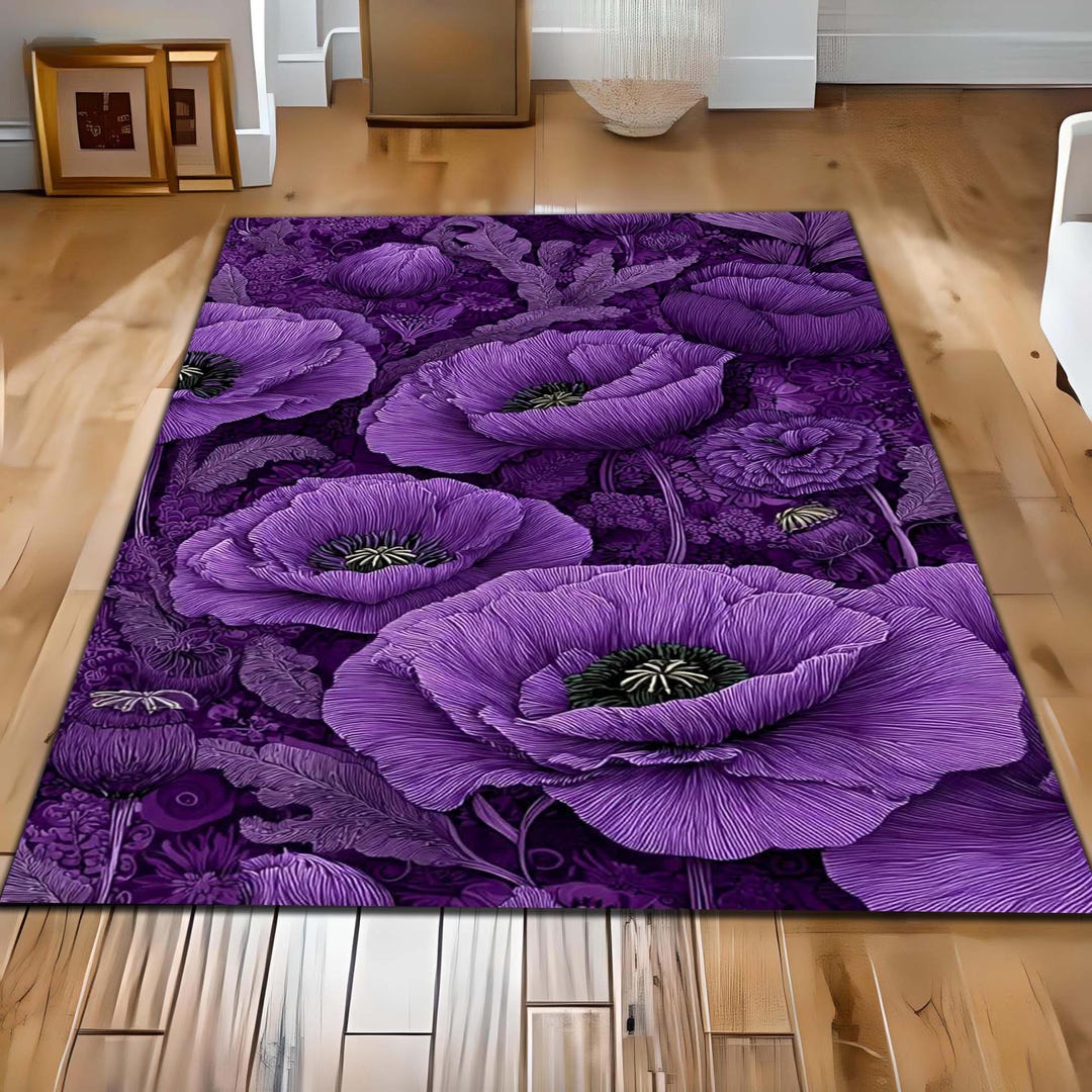 Purple Baroque Rose Rug: Elegant Floral Carpet, Vintage Botanical ...