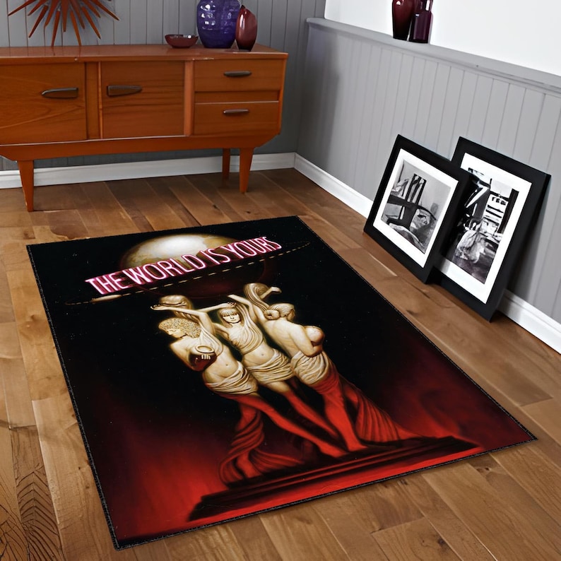 Scarface Rug The World is Yours Rug Tony Montana Rug, Films Art Design, Movies Rug, Room Decor Rug, Gift For Him Her, Floor Rug, Custom Rug