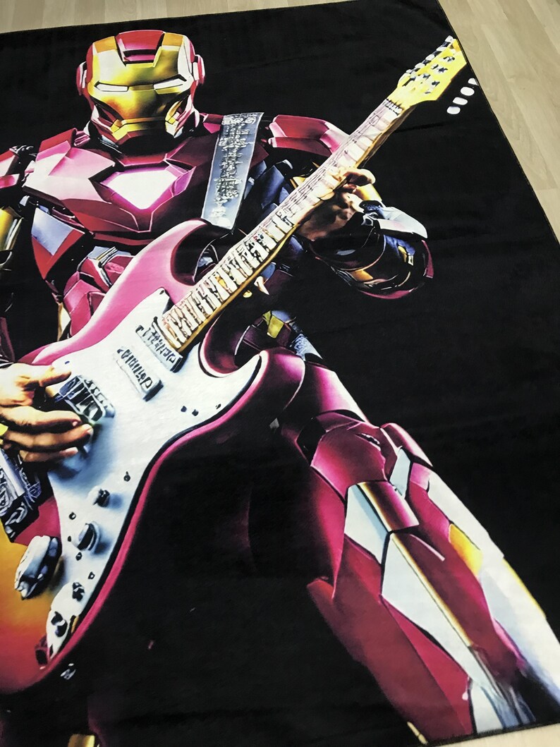 Rockstar Iron Man Rug for Kids Room, Cool Superhero Decor Rug With ...