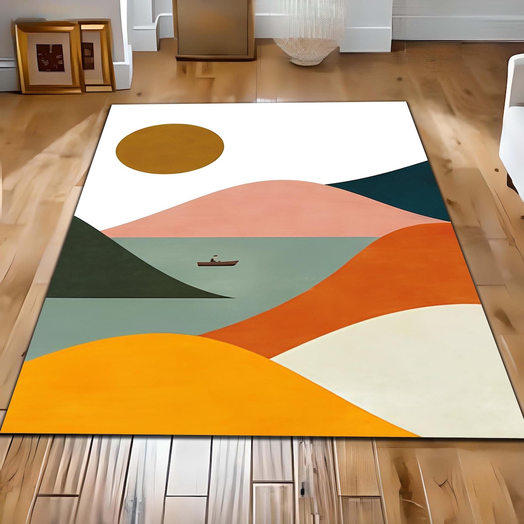 Abstract Mountain Landscape Rug, Mid Century Modern Home Decor ...