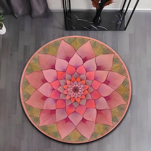 Tapis rond mandala rose, tapis à fleurs bohème, tapis de sol circulaire antidérapant, décoration d&#39;intérieur esthétique, tapis de méditation yoga, tapis de sol, tapis lavable