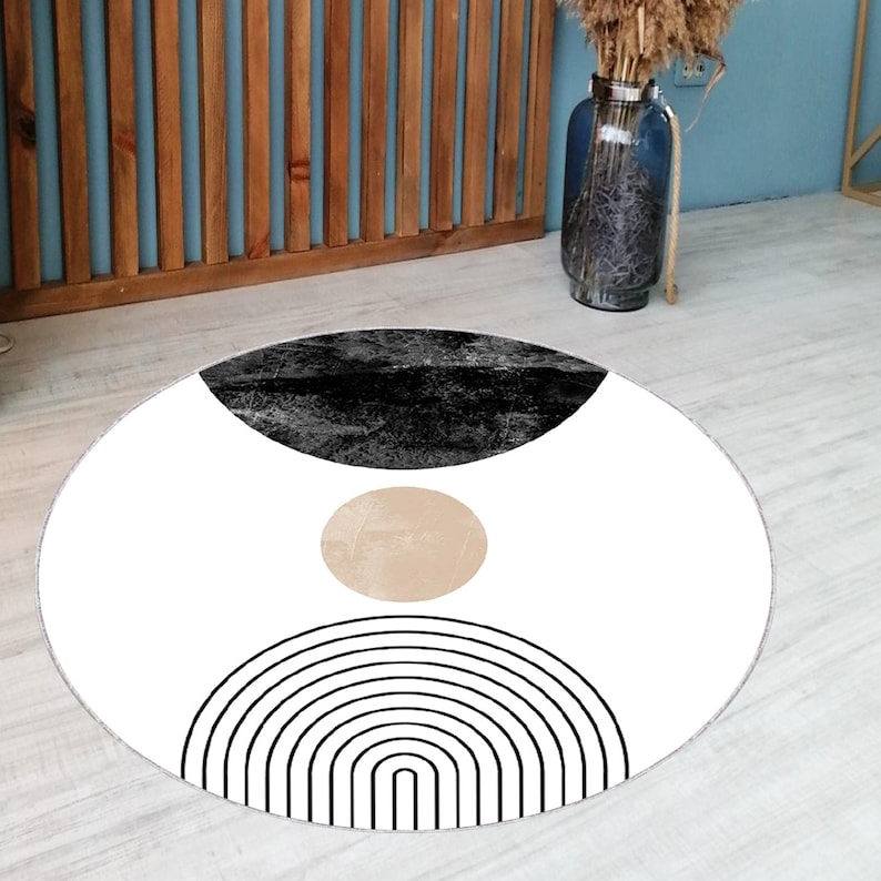 Mid Century Modern Rug, Round Rug, Circle Rug, Orange Rug, Point Rugs Carpet, Geometric Decor Rug, Bathmat Rug, Boho Rug, Abstract Decor Rug