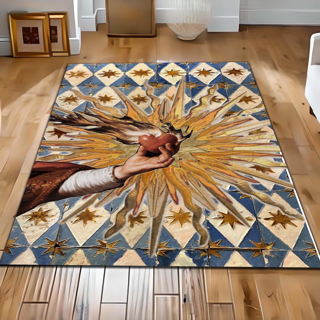 Scared Heart Rug Sacred Heart Sunburst Rug, Washable Non Slip Vintage Religious Art Area ...