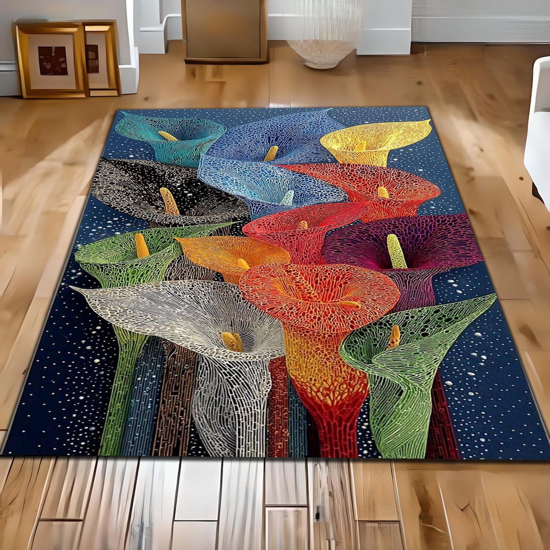 Calla Rugs Colorful Calla Lily Area Rug, Modern Floral Carpet for Living Room ...
