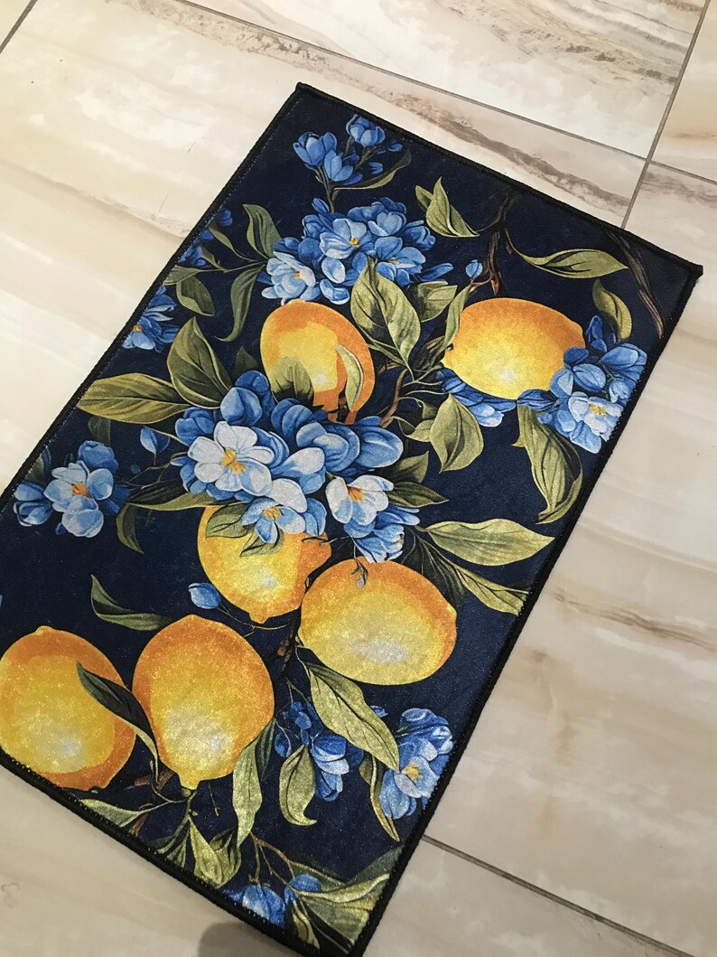 Lemon Rug, Lemon Blossom Rug, 3D Printed Rug, Lemon Tree Rug, Lemon Pattern Rug, Kitchen Rug, Custom Gift Rug, Indoor Rug, Floor Rug, Area