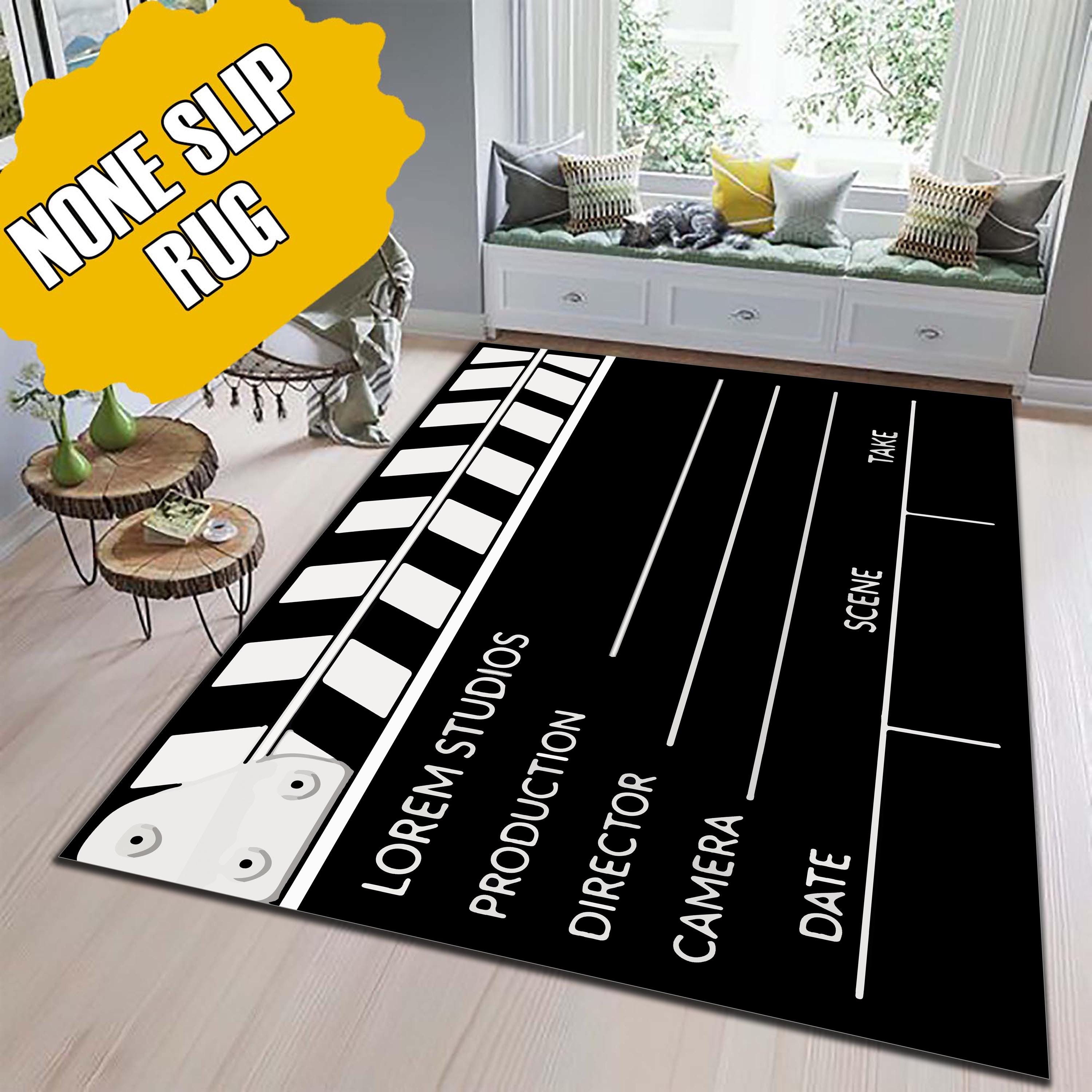 Movie Clapperboard Rug, Black White Film Slate Carpet, Cinema Lover ...