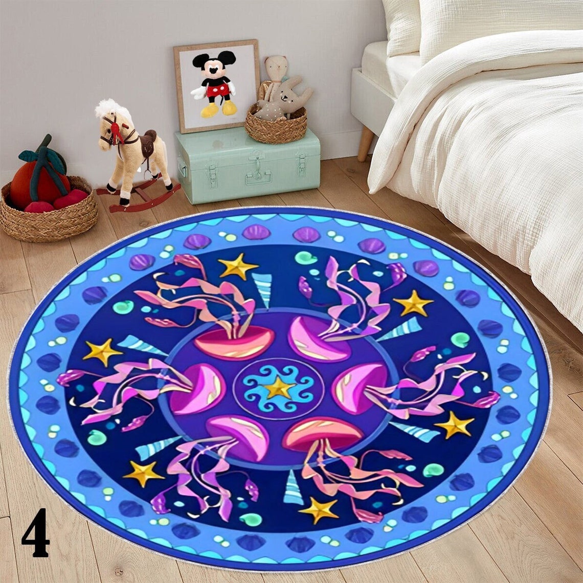 Mushroom Round Rug, Fish Design Rug, Unique Butterfly Rug, Navy Design ...