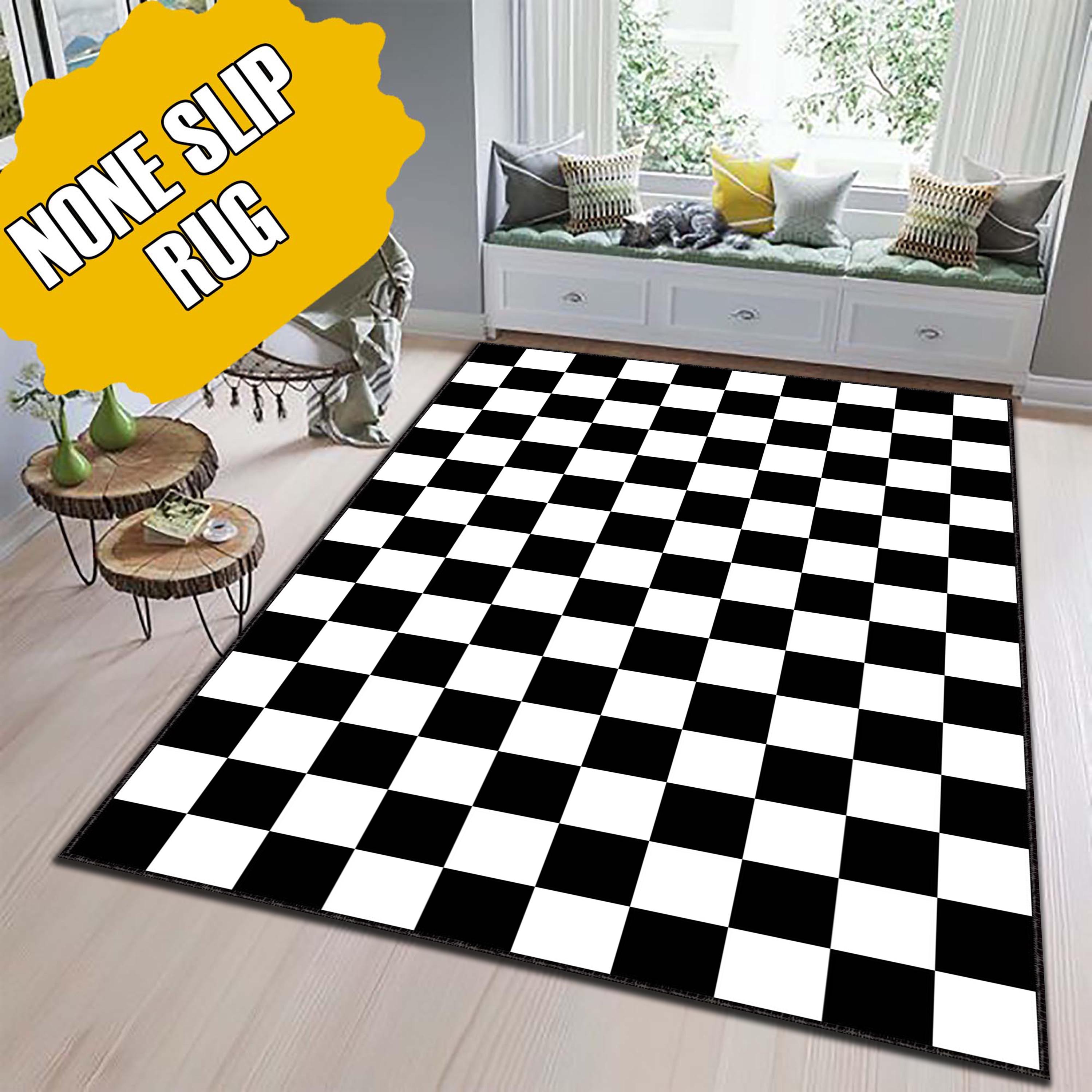 Checkered Area Rug, Checkered Checks Rug for Living Room, Non Slip ...