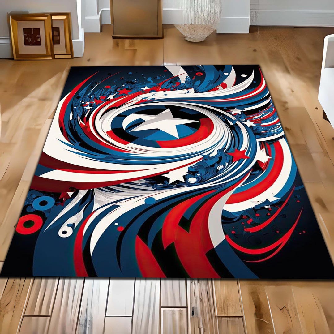Hero Inspired Star Shield Rug: Red Blue White Geek Room Rug, Avenger ...