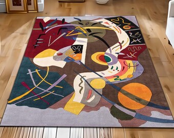 Abstract Modern Area Rug, Colorful Geometric Carpet, Contemporary Artistic Floor Rug, Mid Century Living Room Decor Rug