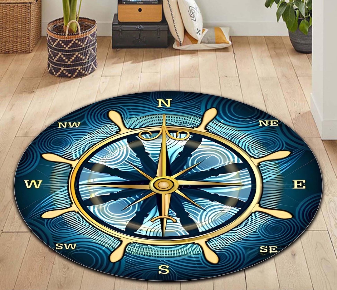 Nautical Compass Round Rug: Ocean Theme Decor - Etsy