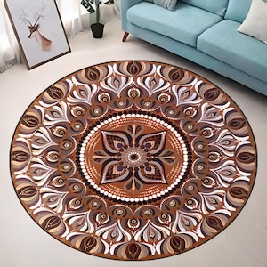Mandala Rug, Flower Of Life Rug Round Rug Circle Rug, Unique Design Rug, Custom Rare Rug, Brown Decor Rug, Floor Rug, Sacred Geometry Rug,