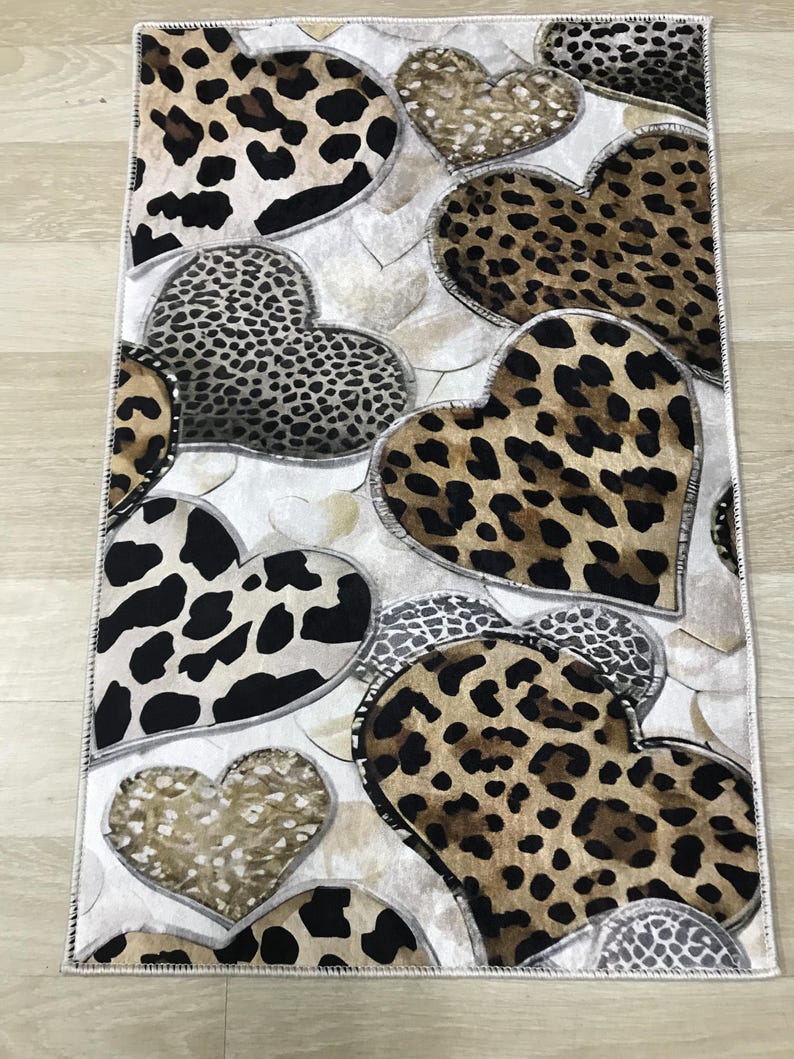 Heart Rug Designs Heart Leopard Print Rug: Animal Pattern Home Decor, Washable Non Slip ...