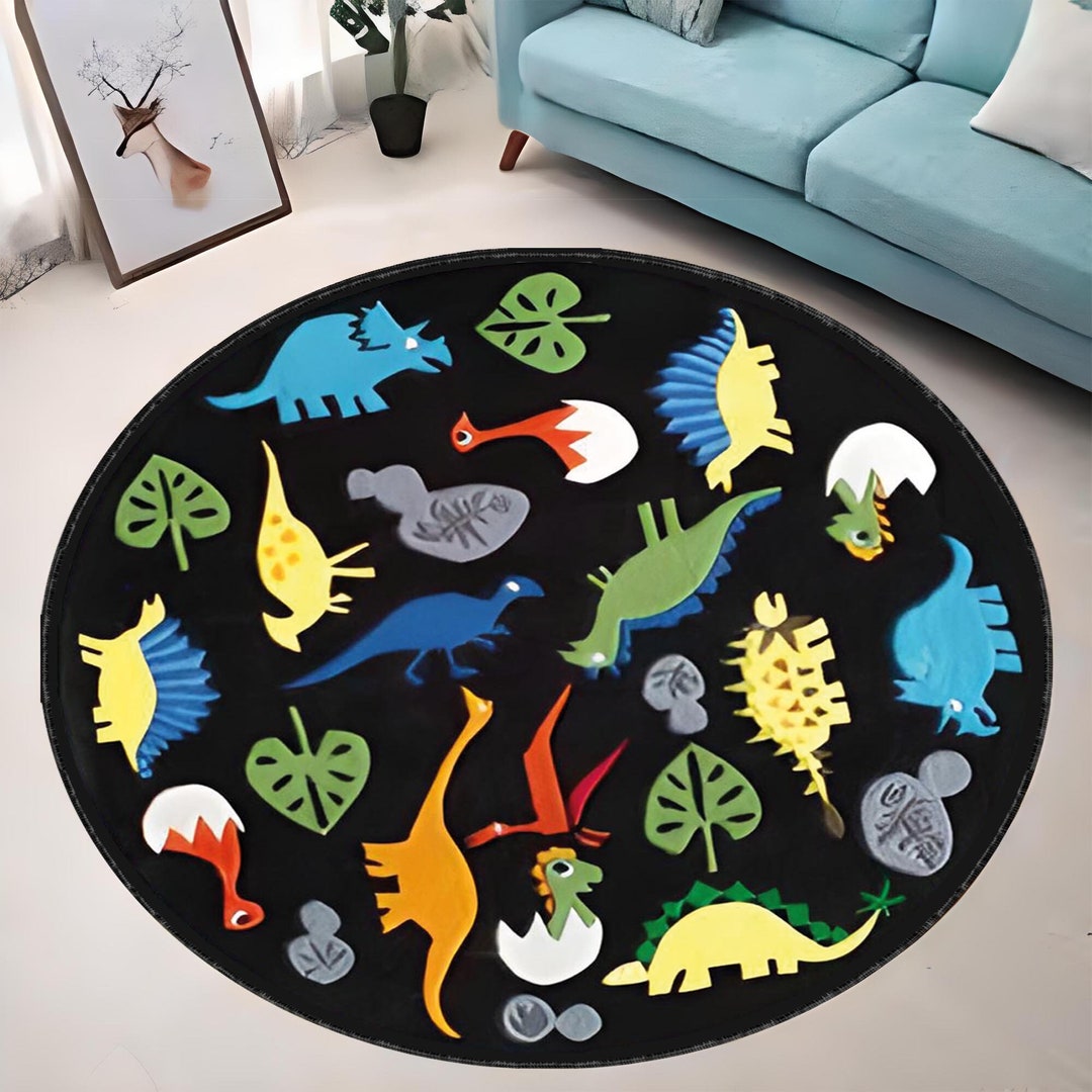 Dinosaur Kids Room Rug: Round Animal Decor Rug, Dinosaur Decor Mat ...