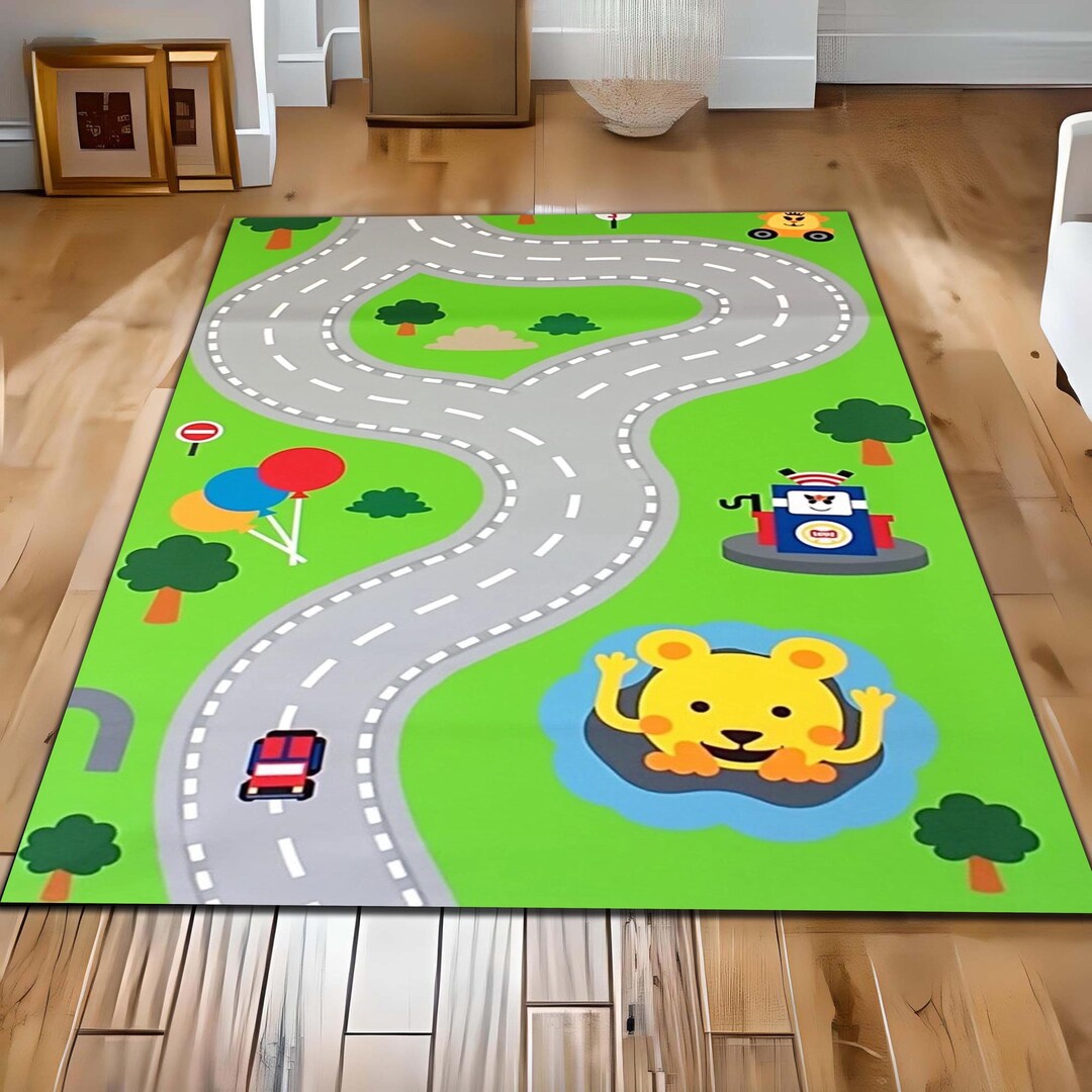 Kids Road Map Rug: Playroom Car Track Activity Mat - Etsy