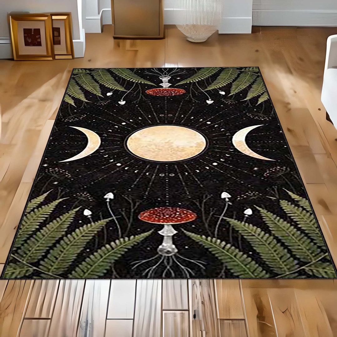 Moon Decor Rug, Mushroom Pattern Rug, Original Design Rug, Unique ...