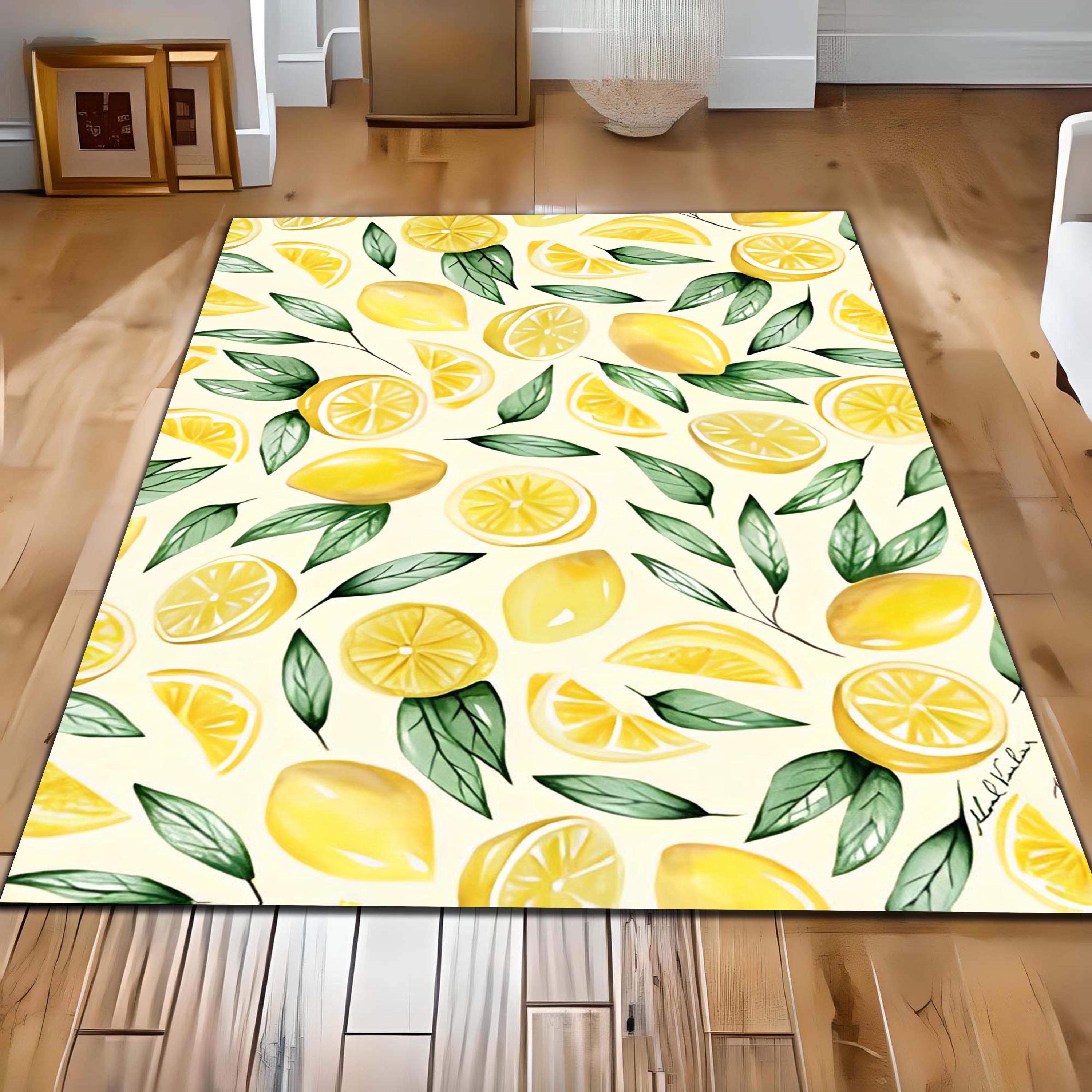 Simple Lemon Rug Vibrant Lemon Print Rug, Fresh Fruit Area Carpet for Kitchen, Citrus ...