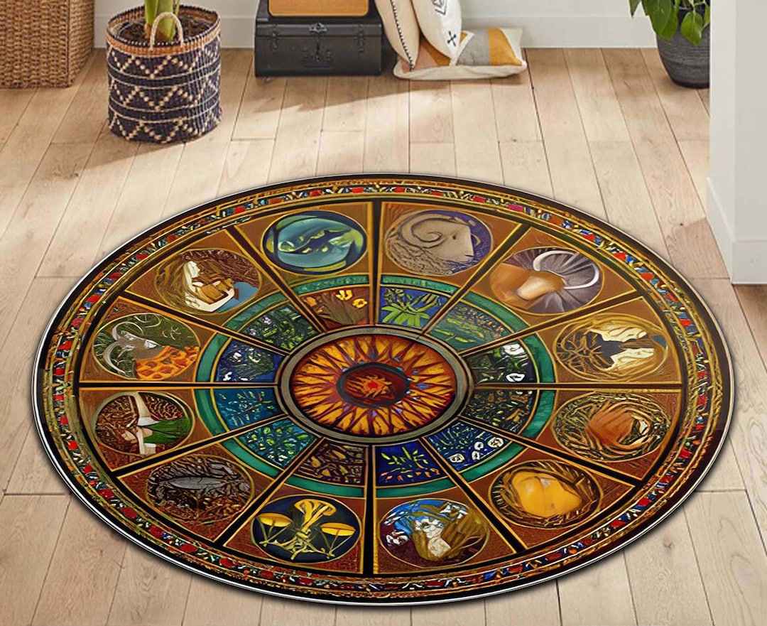 Zodiac Round Rug, Astrology Celestial Rug, Mystic Horoscope Floor Mat ...