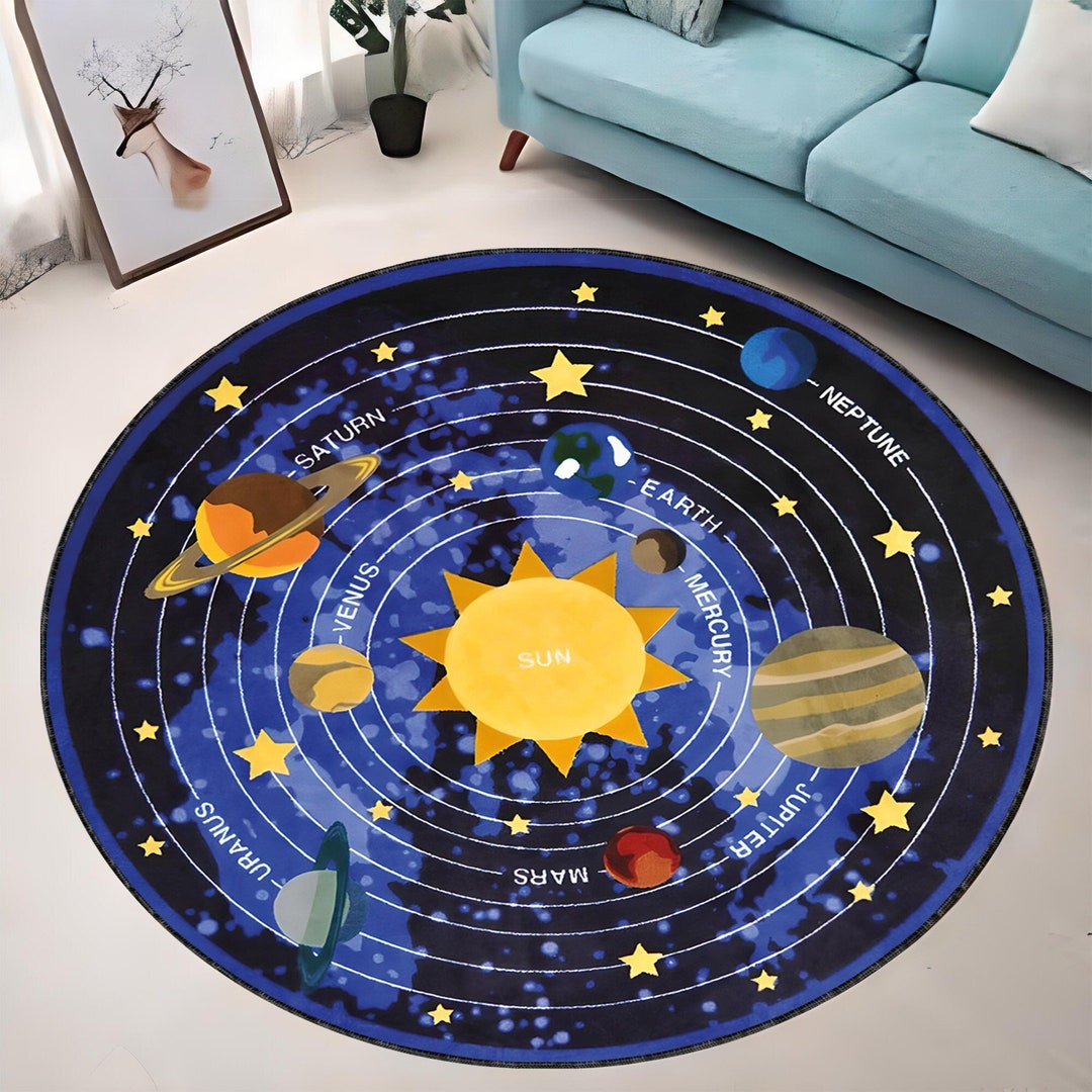Solar System Rug, Nursery Rug, Round Soar Rug, Circle Sun Rug,printed