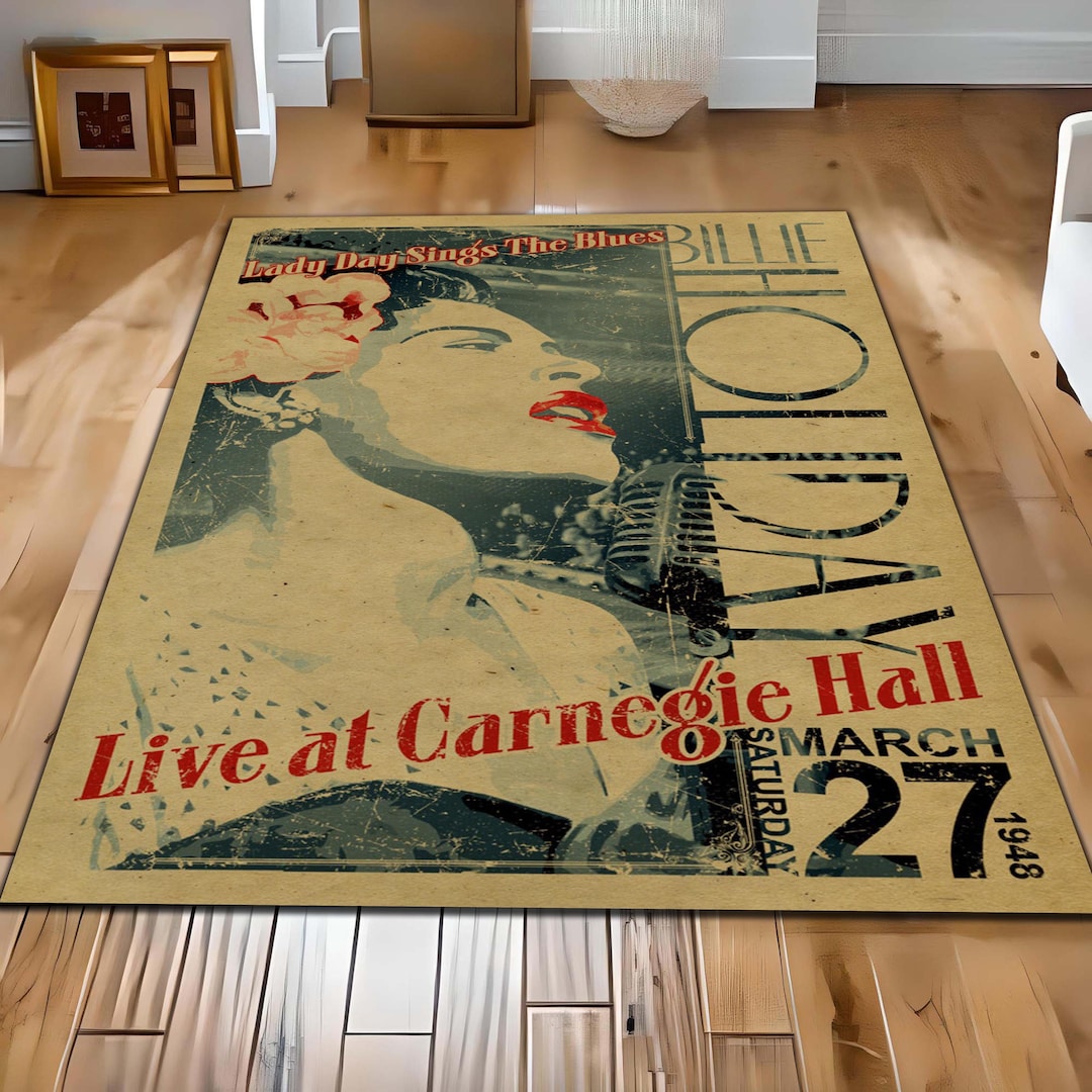 Vintage Billie Holiday Rug, Jazz Music Rug, Featuring Carnegie Hall ...