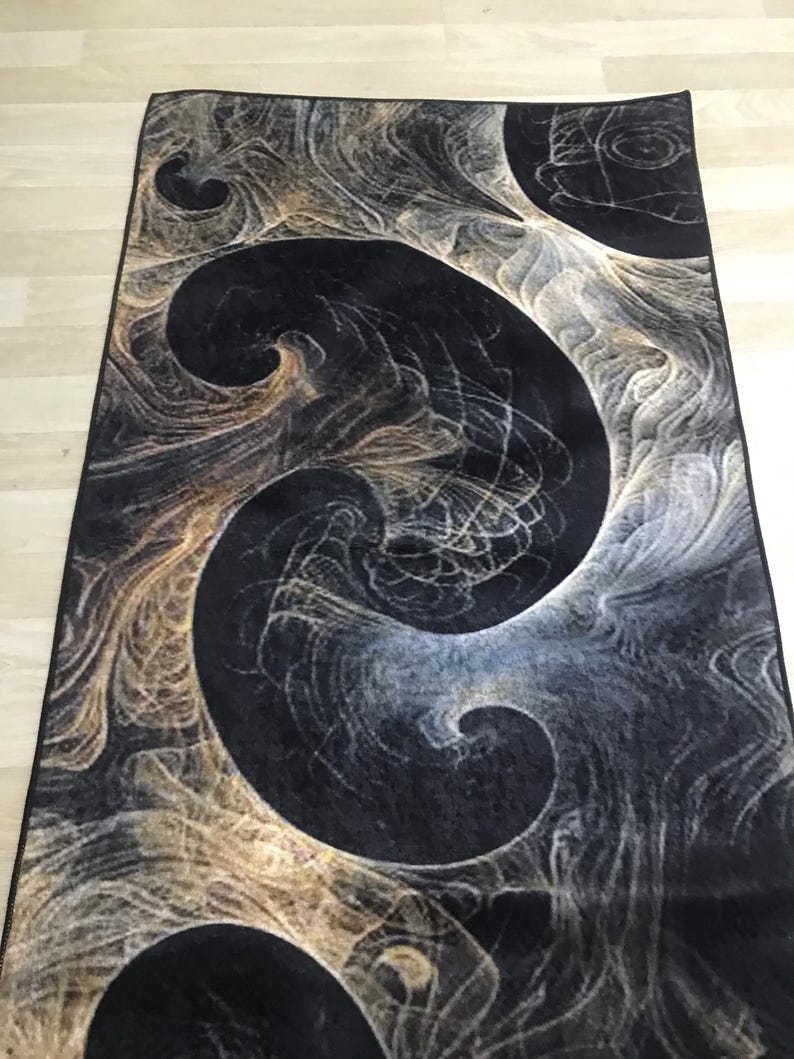 Floor Rug, Marble Rug, Abstract Swirl Area Rug, Modern Black and Brown ...