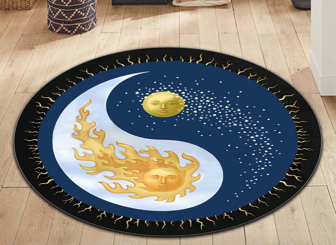 Yin Yang Sun and Moon Round Rug, Celestial Spiritual Rug, Universe ...