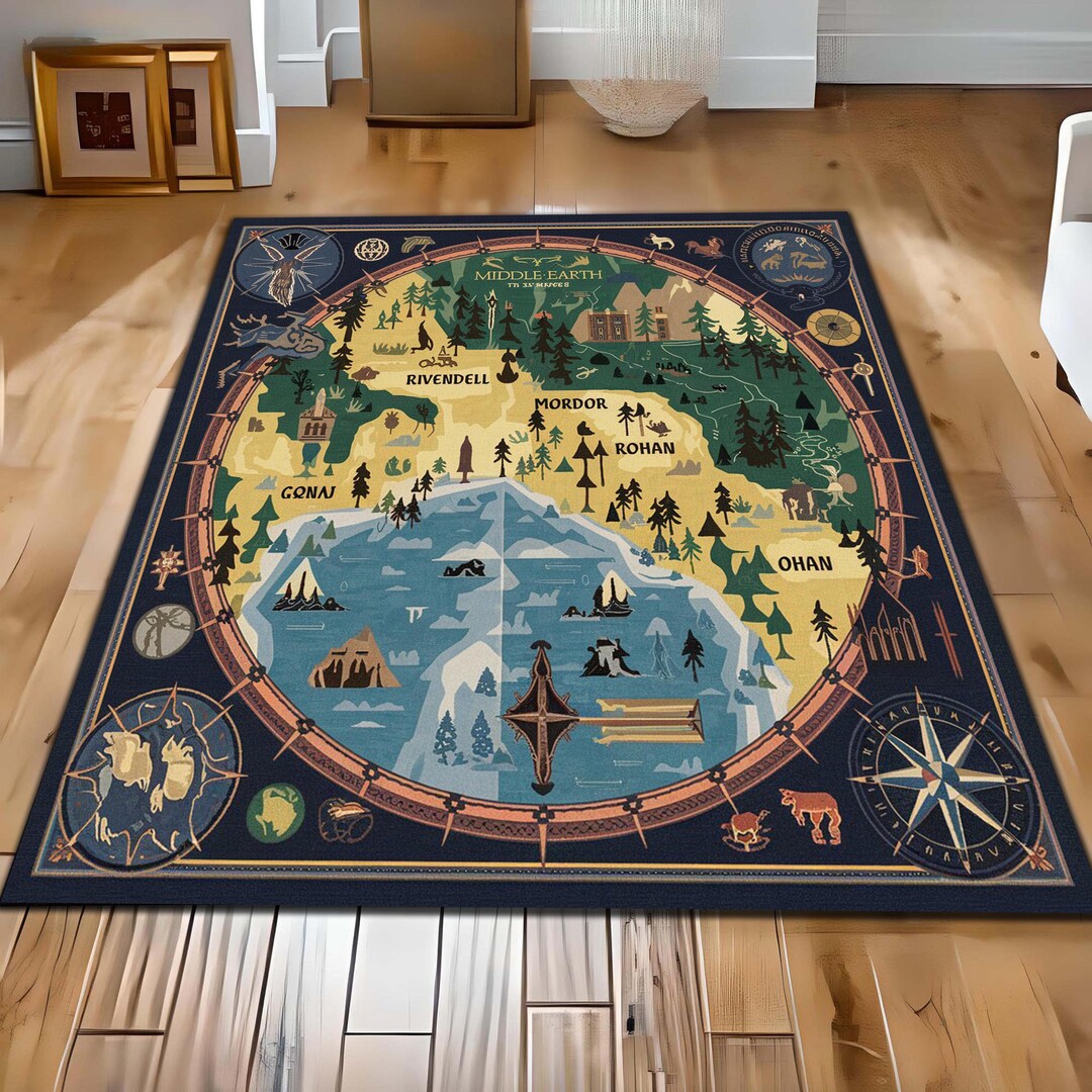 Middle Earth Map Rug: Lord of the Rings Decor, Washable Area Rug - Etsy