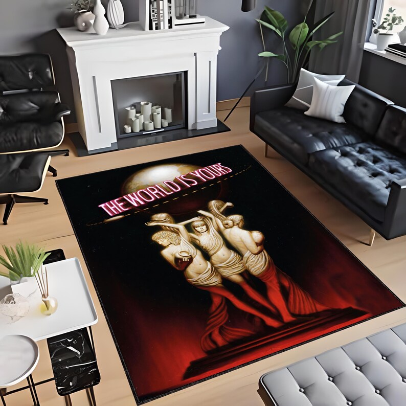 Scarface Rug The World is Yours Rug Tony Montana Rug, Films Art Design, Movies Rug, Room Decor Rug, Gift For Him Her, Floor Rug, Custom Rug