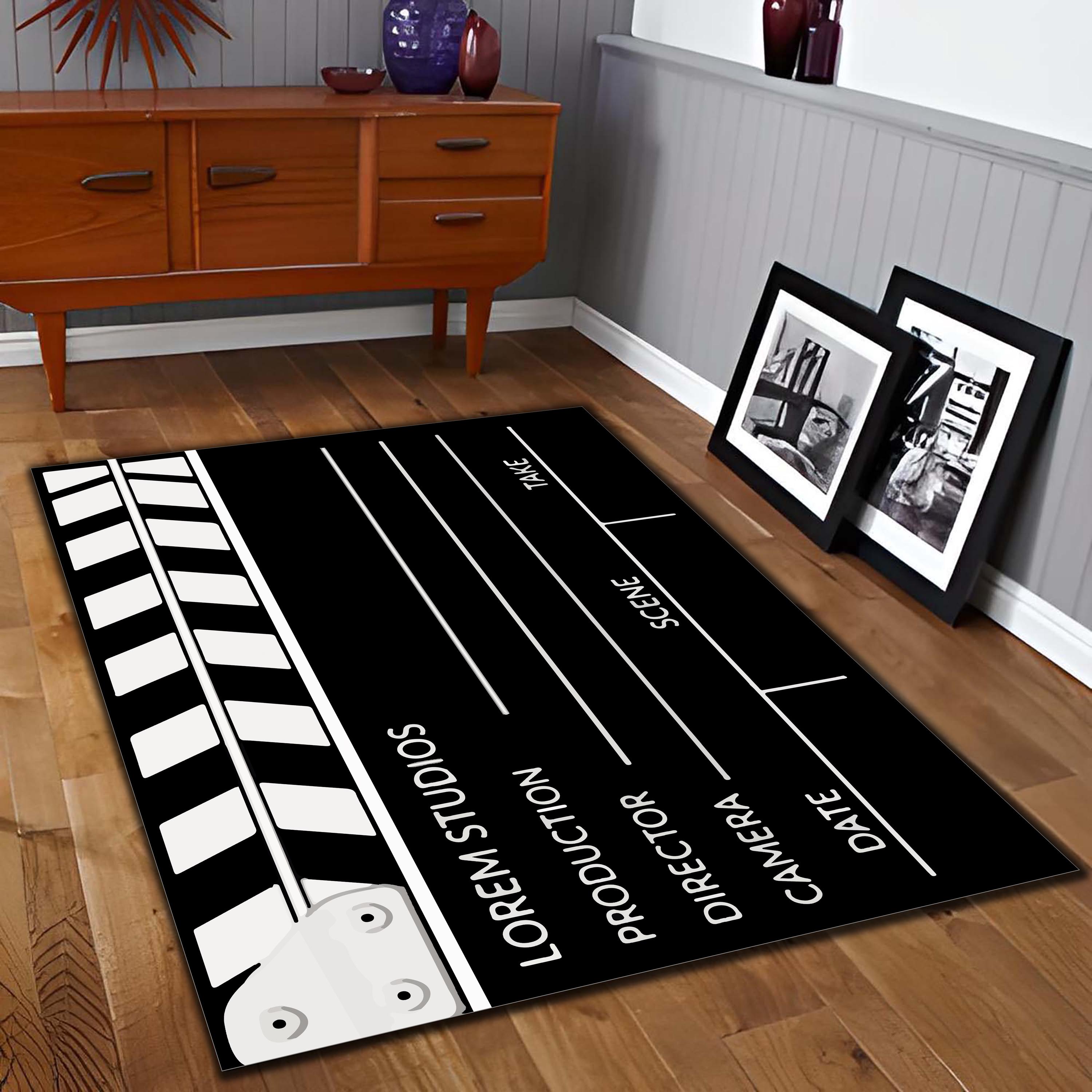 Movie Clapperboard Area Rug, Black and White Film Slate Rug, Cinematic ...