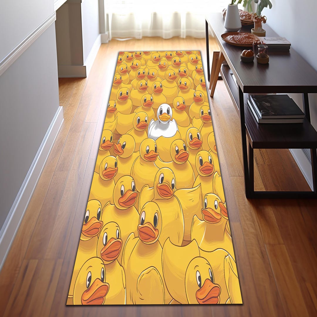 Cute Rubber Duck Runner Rug, Quirky Yellow Duck Pattern, Fun Hallway ...
