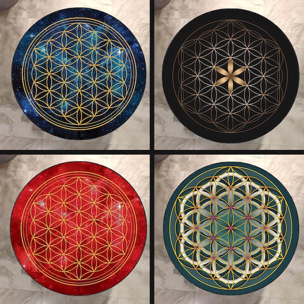 The Flower of Life Rug Navy Flower Of Life, Red Flower Rug, Gold Flower Rug, Emerald Flower Rug, Round Rug, Circle Rug, Bathmat Rug, Rugs