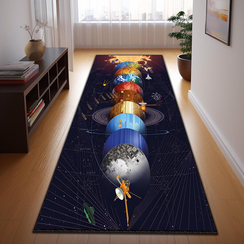 Solar System Rug Rectangle Solar System Rug, Space Themed Area Rug, Planetary Decor Rug, Outer ...