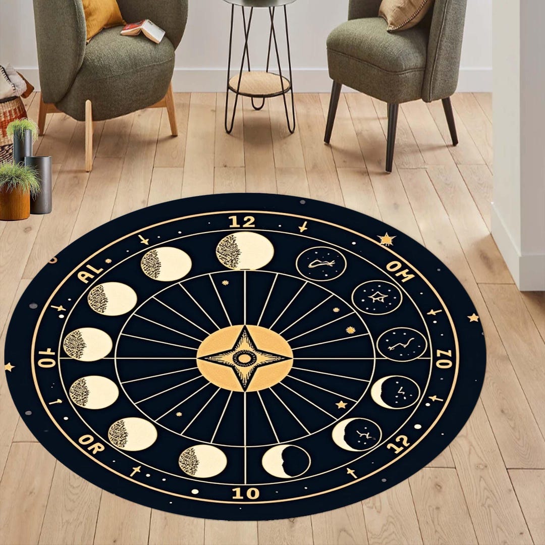Moon Face Rug Moon Rug, Celestial Moon Phase Round Rug, Astrology Rug, Zodiac Rug ...