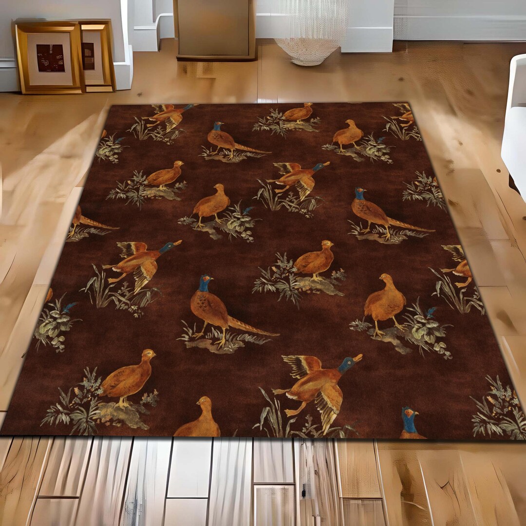 Rustic Brown Area Rug, Game Bird and Duck Rug, Lodge Cabin Farmhouse ...